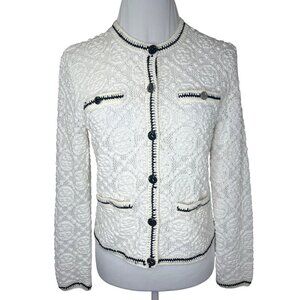 Tory Burch Kendra Logo Lace Cardigan Size XS White and Black Colors